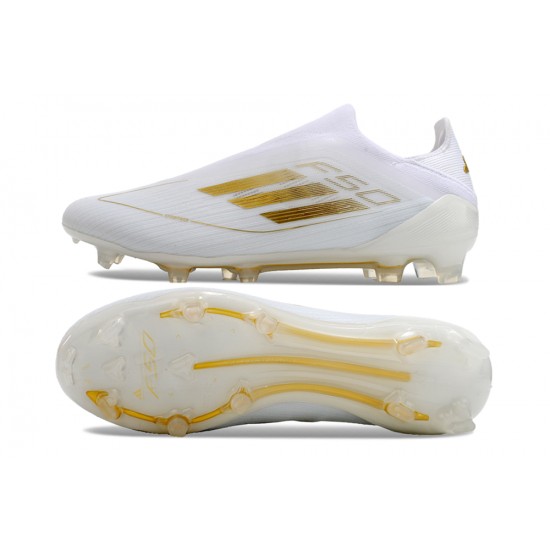 Salable Goods Adidas F50 Elite Laceless FG Low cut White Gold Mens Soccer Cleats On Sale