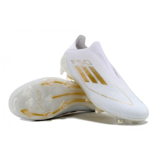 Salable Goods Adidas F50 Elite Laceless FG Low cut White Gold Mens Soccer Cleats On Sale