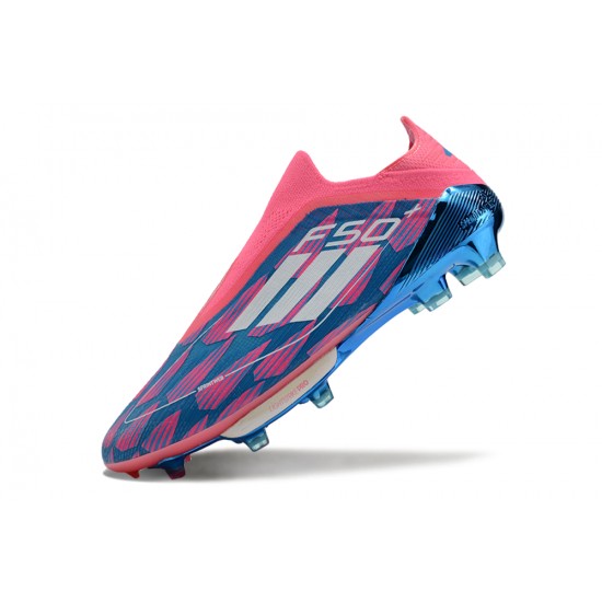 Buy the latest Adidas F50 FG Pink Blue shoelace Mens Soccer Cleats On Sale