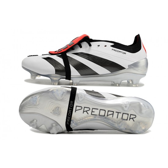 Popular Goods Adidas Predator Elite Tongue FG Black Red White And Silver Low Soccer Cleats Shop