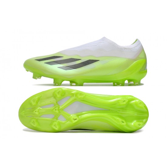 Adidas x23crazyfast.1 Laceless FG Low Soccer Cleats White Black Green For Men