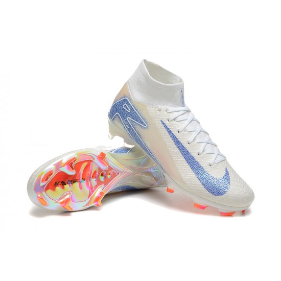 High Quality Nike Air Zoom Mercurial Superfly 10 Elite FG Beige Ltblue Orange High Top Soccer Cleats Online Shop