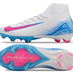Nike Air Zoom Mercurial Superfly 10 Elite FG White Pink Ltblue High Top Soccer Cleats