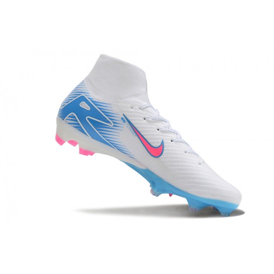 Top Quality Nike Air Zoom Mercurial Superfly 10 Elite FG White Pink Ltblue High Top Soccer Cleats On Sale