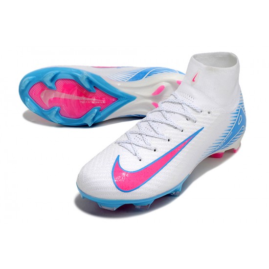 Nike Air Zoom Mercurial Superfly 10 Elite FG White Pink Ltblue High Top Soccer Cleats