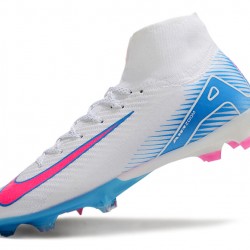 Nike Air Zoom Mercurial Superfly 10 Elite FG White Pink Ltblue High Top Soccer Cleats