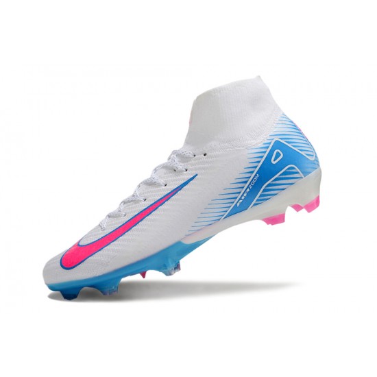 Top Quality Nike Air Zoom Mercurial Superfly 10 Elite FG White Pink Ltblue High Top Soccer Cleats On Sale