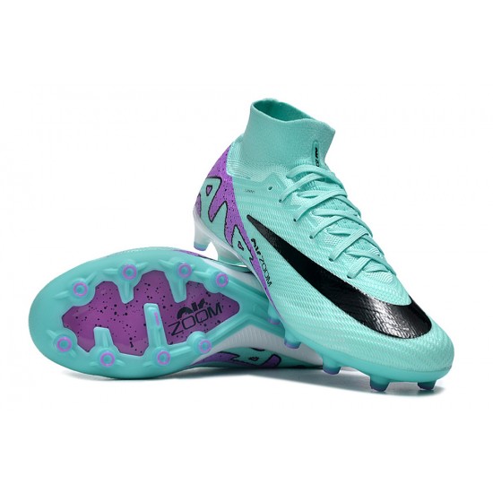 Nike Air Zoom Mercurial Superfly 9 Elite AG High Top Soccer Cleats Ltblue Purple Black For Men