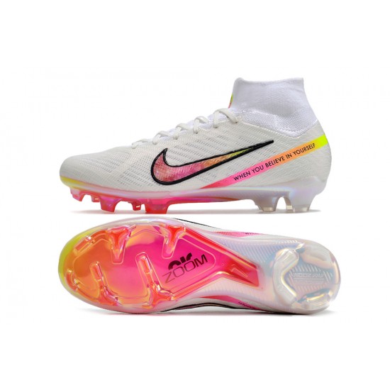 Nike Air Zoom Mercurial Superfly 9 Elite FG High Top Soccer Cleats White Black Red For Men And Women 