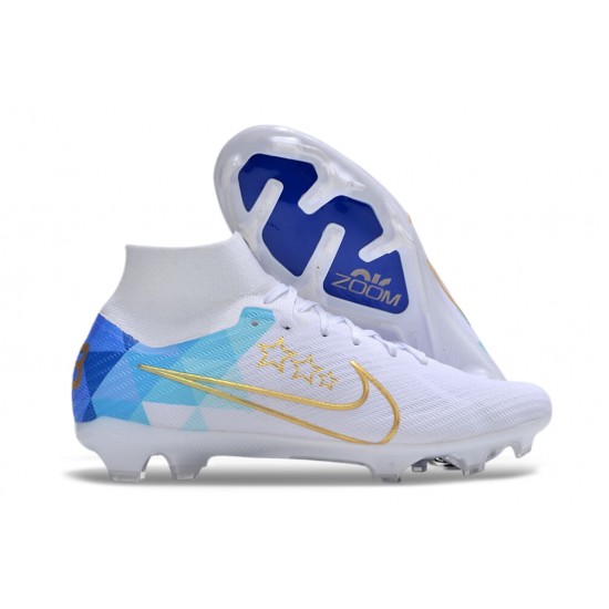 Nike Air Zoom Mercurial Superfly 9 Elite FG High Top Soccer Cleats White Blue For Men And Women 