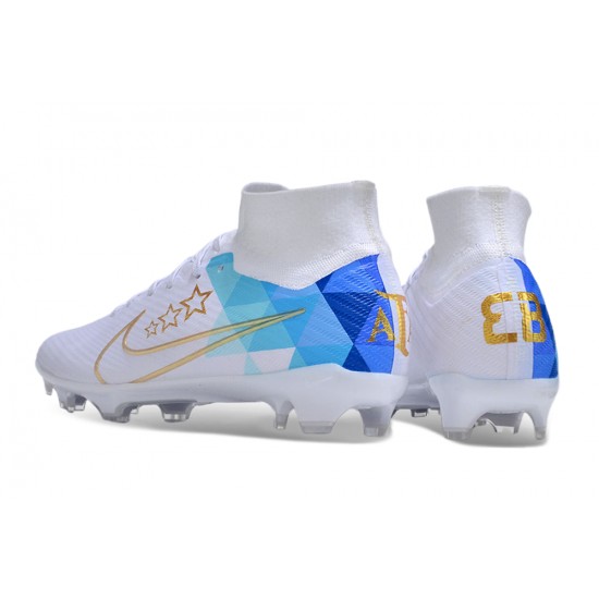 Choose To Buy Nike Air Zoom Mercurial Superfly 9 Elite FG High Top Soccer Cleats White Blue For Men And Women For Sale