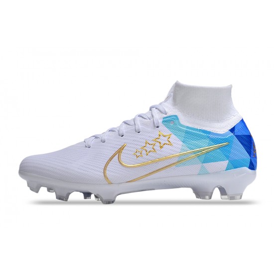 Choose To Buy Nike Air Zoom Mercurial Superfly 9 Elite FG High Top Soccer Cleats White Blue For Men And Women For Sale