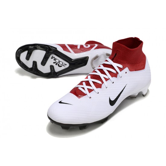 Order To Buy Nike Air Zoom Mercurial Superfly 9 Elite FG High Top Soccer Cleats White Red Black For Men And Women Sale