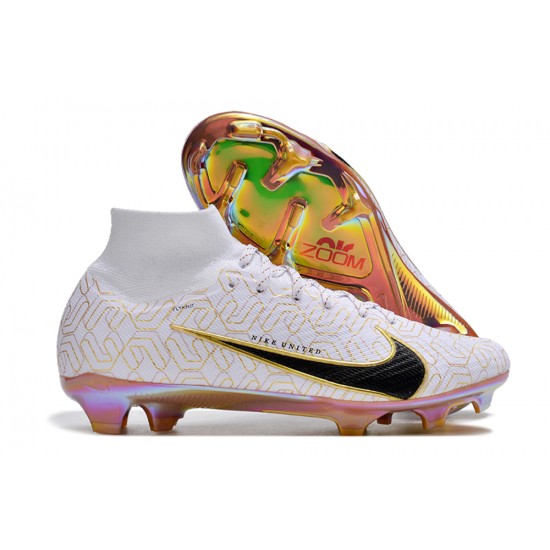 Buy Nike Air Zoom Mercurial Superfly 9 Elite FG High Top Soccer Cleats White Yellow For Men And Women On Sale