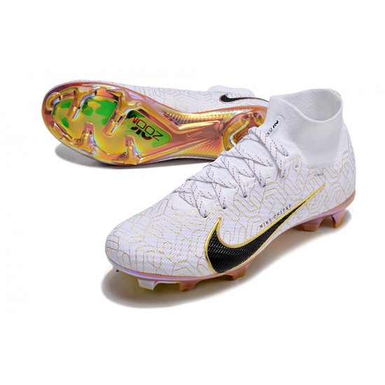 Nike Air Zoom Mercurial Superfly 9 Elite FG High Top Soccer Cleats White Yellow For Men And Women 