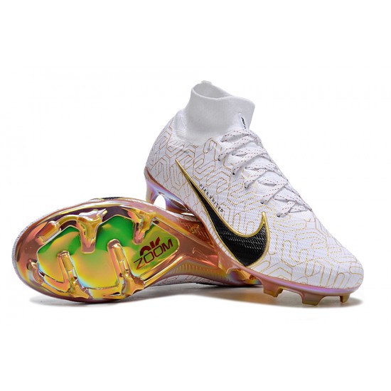 Nike Air Zoom Mercurial Superfly 9 Elite FG High Top Soccer Cleats White Yellow For Men And Women 