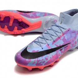 Nike Air Zoom Mercurial Superfly IX Elite AG High-top Purple Grey Women And Men Soccer Cleats 