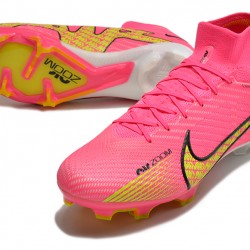 Nike Air Zoom Mercurial Superfly IX Elite FG High-top Pink Yellow Women And Men Soccer Cleats 