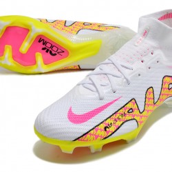 Nike Air Zoom Mercurial Superfly IX Elite FG High-top White Pink Yellow Women And Men Soccer Cleats 