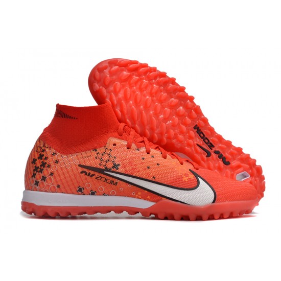 Nike Air Zoom Mercurial Superfly IX Elite TF High-top Orange Red Women And Men Soccer Cleats 