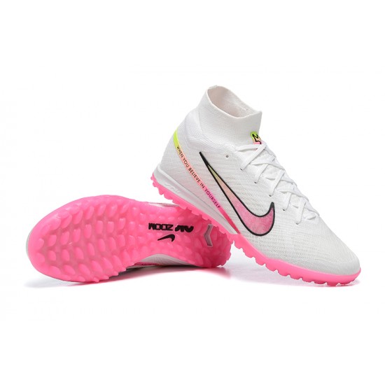 Nike Air Zoom Mercurial Superfly IX Elite TF High-top Pink White Women And Men Soccer Cleats 