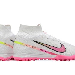 Nike Air Zoom Mercurial Superfly IX Elite TF High-top Pink White Women And Men Soccer Cleats 