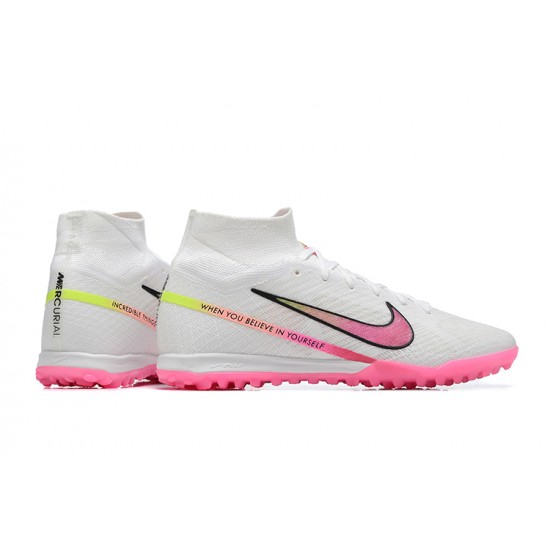 Nike Air Zoom Mercurial Superfly IX Elite TF High-top Pink White Women And Men Soccer Cleats 