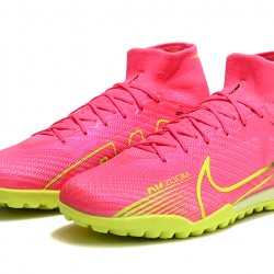 Nike Air Zoom Mercurial Superfly IX Elite TF High-top Pink Yellow Women And Men Soccer Cleats 