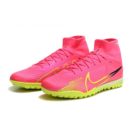 Nike Air Zoom Mercurial Superfly IX Elite TF High-top Pink Yellow Women And Men Soccer Cleats 