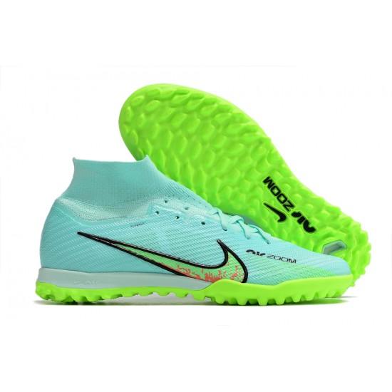 Nike Air Zoom Mercurial Superfly IX Elite TF High-top Turqoise Green Women And Men Soccer Cleats 