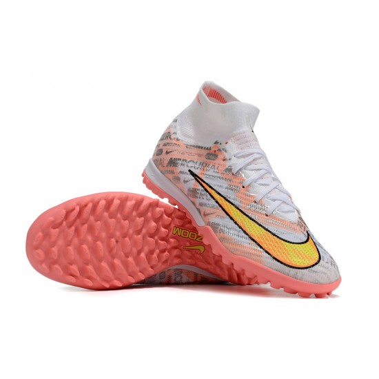 Nike Air Zoom Mercurial Superfly IX Elite TF High-top White Orange Yellow Women And Men Soccer Cleats 