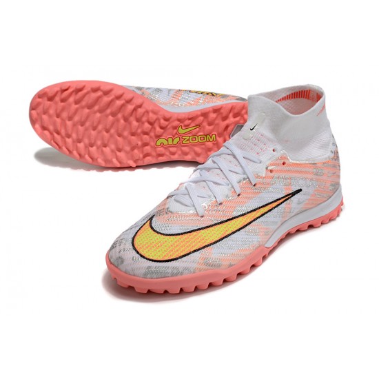 Nike Air Zoom Mercurial Superfly IX Elite TF High-top White Orange Yellow Women And Men Soccer Cleats 