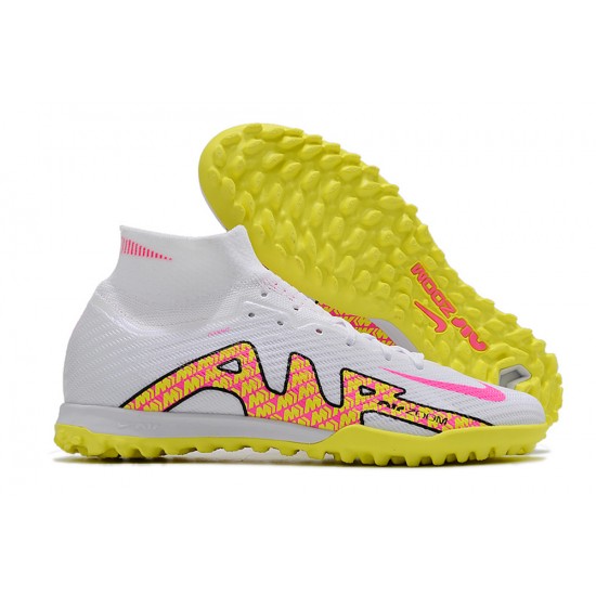 Best Quality Nike Air Zoom Mercurial Superfly IX Elite TF High-top White Yellow Women And Men Soccer Cleats Online