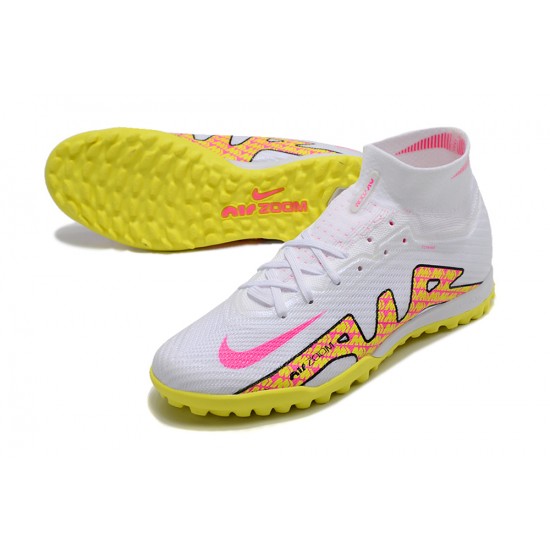 Best Quality Nike Air Zoom Mercurial Superfly IX Elite TF High-top White Yellow Women And Men Soccer Cleats Online