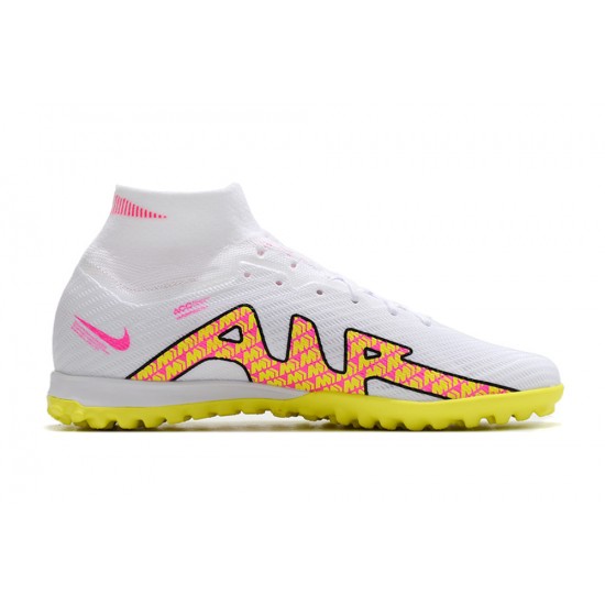 Best Quality Nike Air Zoom Mercurial Superfly IX Elite TF High-top White Yellow Women And Men Soccer Cleats Online