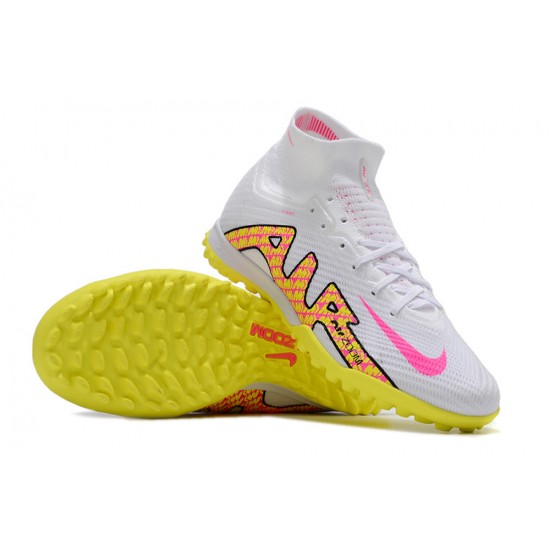 Best Quality Nike Air Zoom Mercurial Superfly IX Elite TF High-top White Yellow Women And Men Soccer Cleats Online