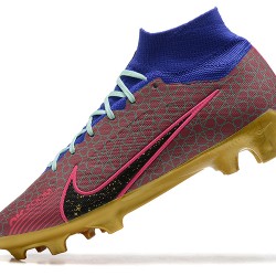 Nike Air Zoom Mercurial Superfly Ix Elite Fg Blue Gold Pink For Men High-top Football Cleats 