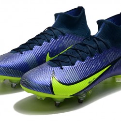 Nike Mercurial Superfly 8 Elite SG PRO Anti Clog High-top Deep Blue Yellow Men Soccer Cleats 