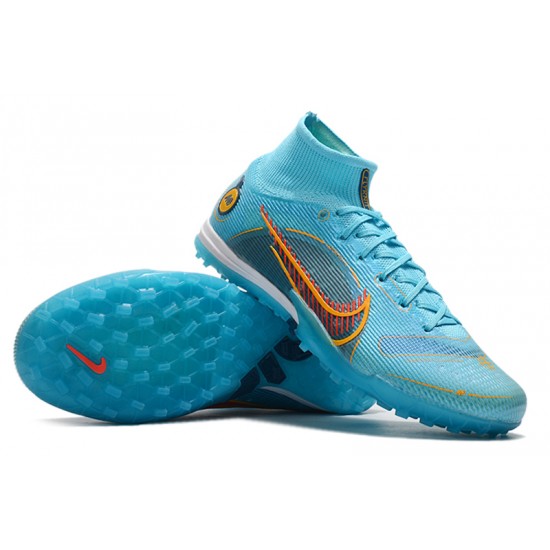 Explore Nike Mercurial Superfly 9 Elite TF High-top Blue Orange Men Soccer Cleats Shop Online