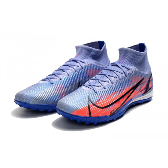 The Best Selling Line Nike Mercurial Superfly 9 Elite TF High-top Blue Pink Black Men Soccer Cleats Online