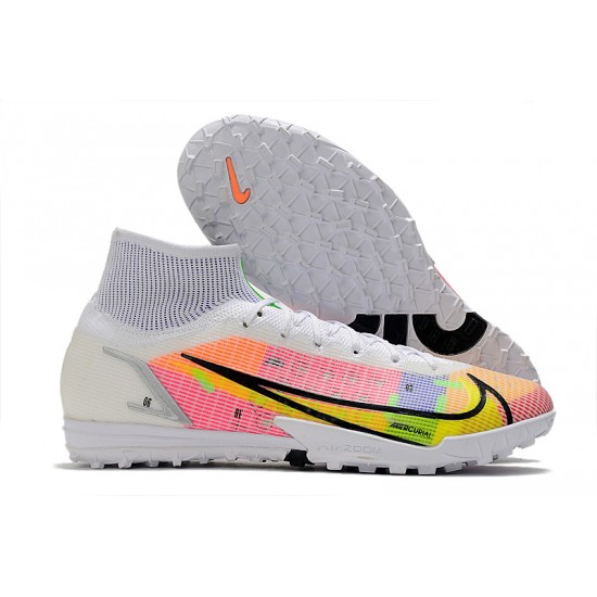 Buy the latest Nike Mercurial Superfly 9 Elite TF High-top White Pink Yellow Men Soccer Cleats Online