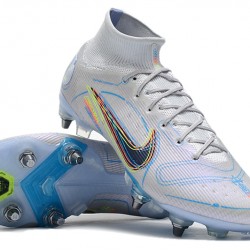 Nike Mercurial Superfly VIII Elite SG PRO Anti Clog High-top White Blue Men Soccer Cleats 