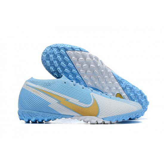 Popular Goods Nike Mercurial Vapor 7 Elite TF White Blue Gold Low-top For Men Soccer Cleats Shop