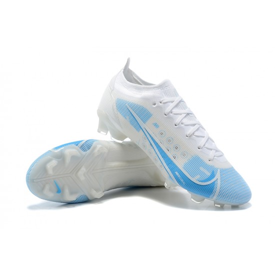 Nike Mercurial Vapor XIV Elite FG Low-top White Light Blue Men Soccer Cleats 