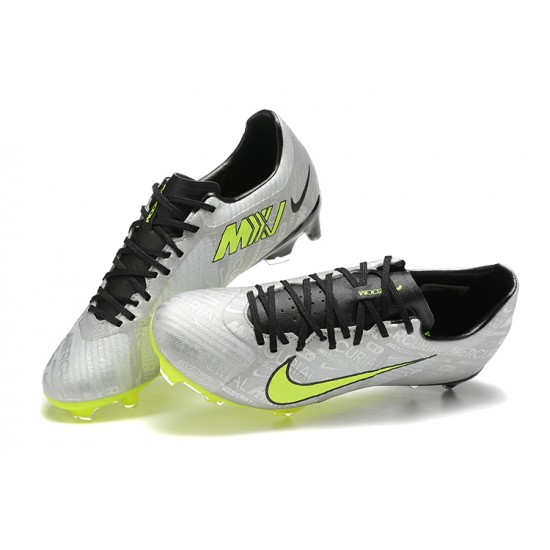 Nike Mercurial Vapor XV FG Silver Green Black For Men Low-top Soccer Cleats 