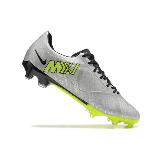 Nike Mercurial Vapor XV FG Silver Green Black For Men Low-top Soccer Cleats 