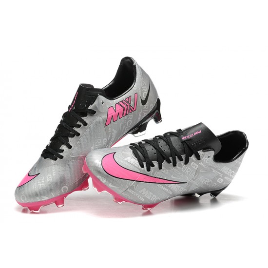 Nike Mercurial Vapor XV FG Silver Pink Black For Men Low-top Soccer Cleats 