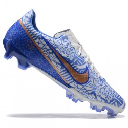 Nike Mercurial Vapor XV FG White Gold Blue For Men Low-top Soccer Cleats 