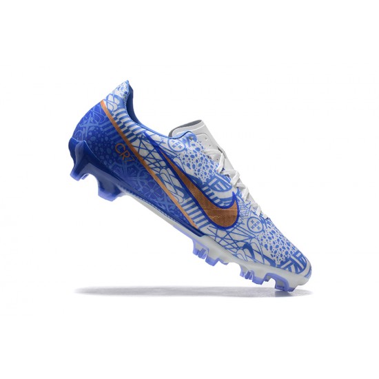 Nike Mercurial Vapor XV FG White Gold Blue For Men Low-top Soccer Cleats 