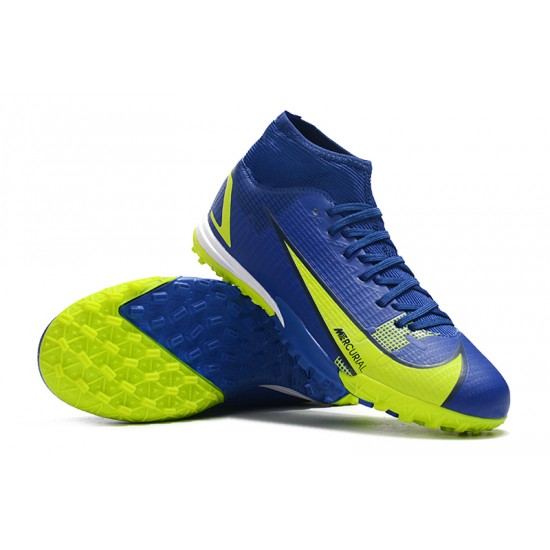 Nike Superfly 8 Academy TF Low-top Dark Blue Yellow Men Soccer Cleats 